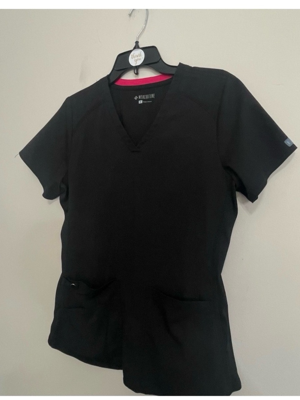 Med‎ Couture Black V-Neck Short Sleeve Scrub Top Size Small- Healthcare
